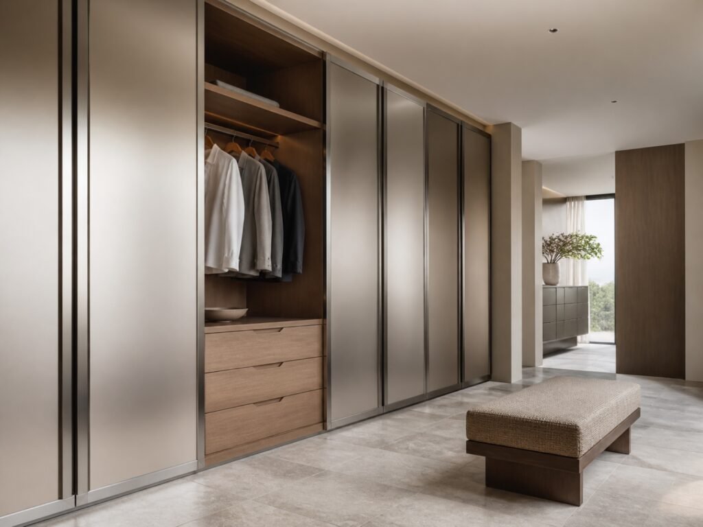 Demo wardrobe space with stainless steel framing