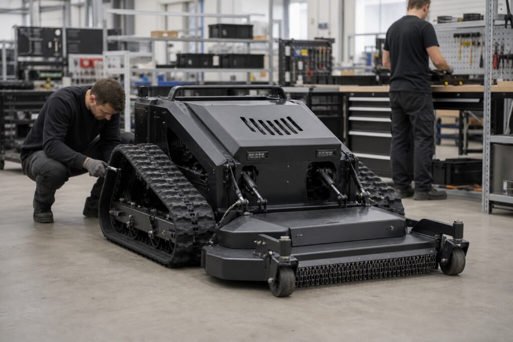 Demo mower during final assembly and visual quality inspection